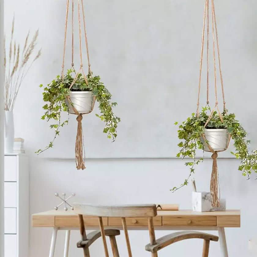 Lot de 2 : Suspension en macramé pour plantes (corde) d'intérieur et d'extérieur