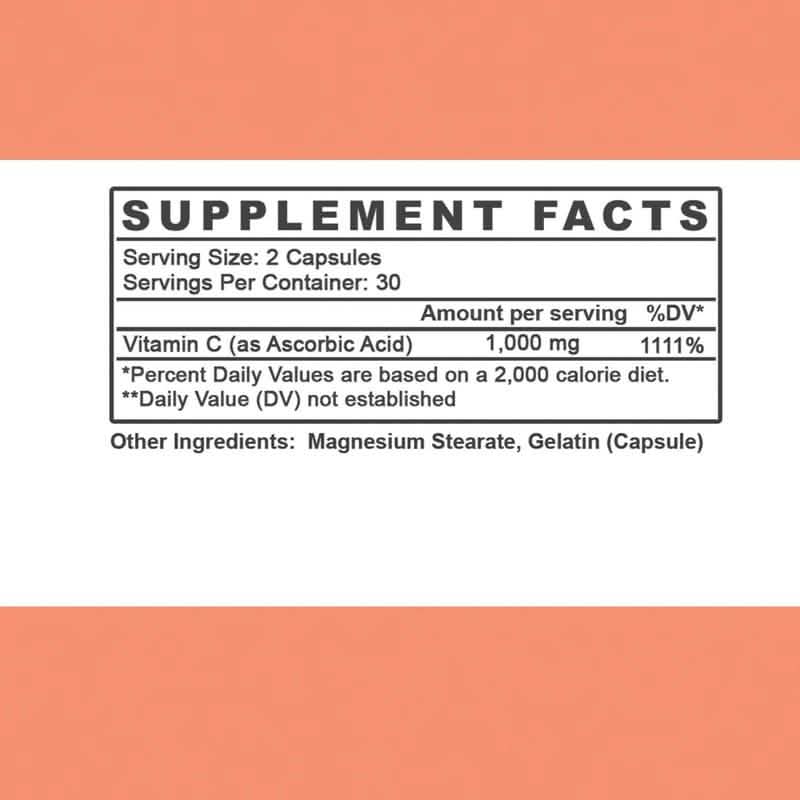 Lot de 2 : Vitamine C pure 1 000 mg – Soutient le système immunitaire et agit comme antioxydant