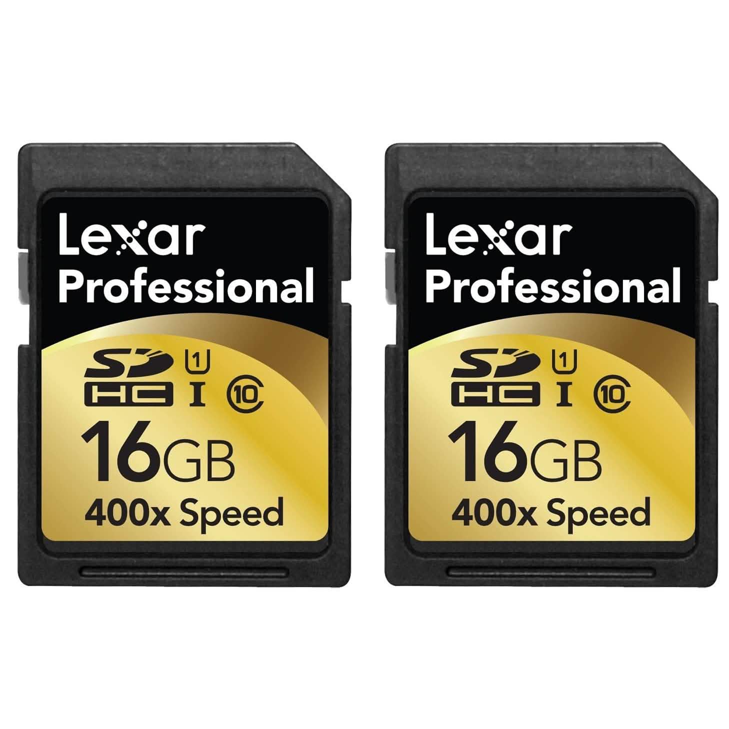 Lot de 2 : Carte mémoire flash Lexar Professional 400x 16 Go SDHC UHS-I