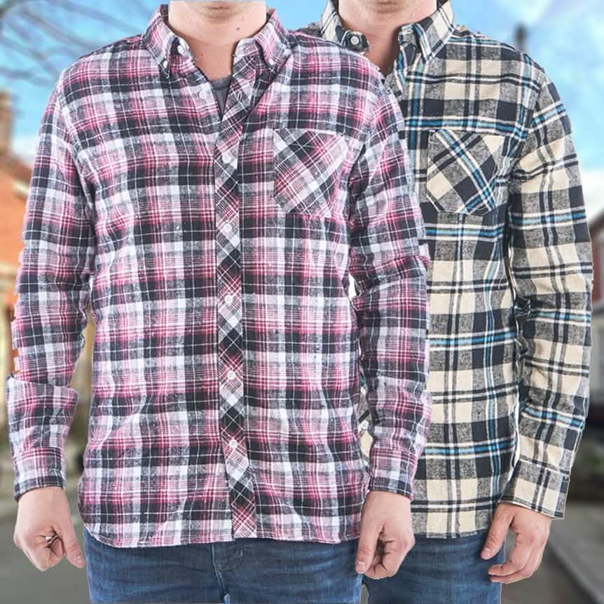 Lot de 2 : Chemises à carreaux en flanelle pour homme - Deux poches - Tailles assorties