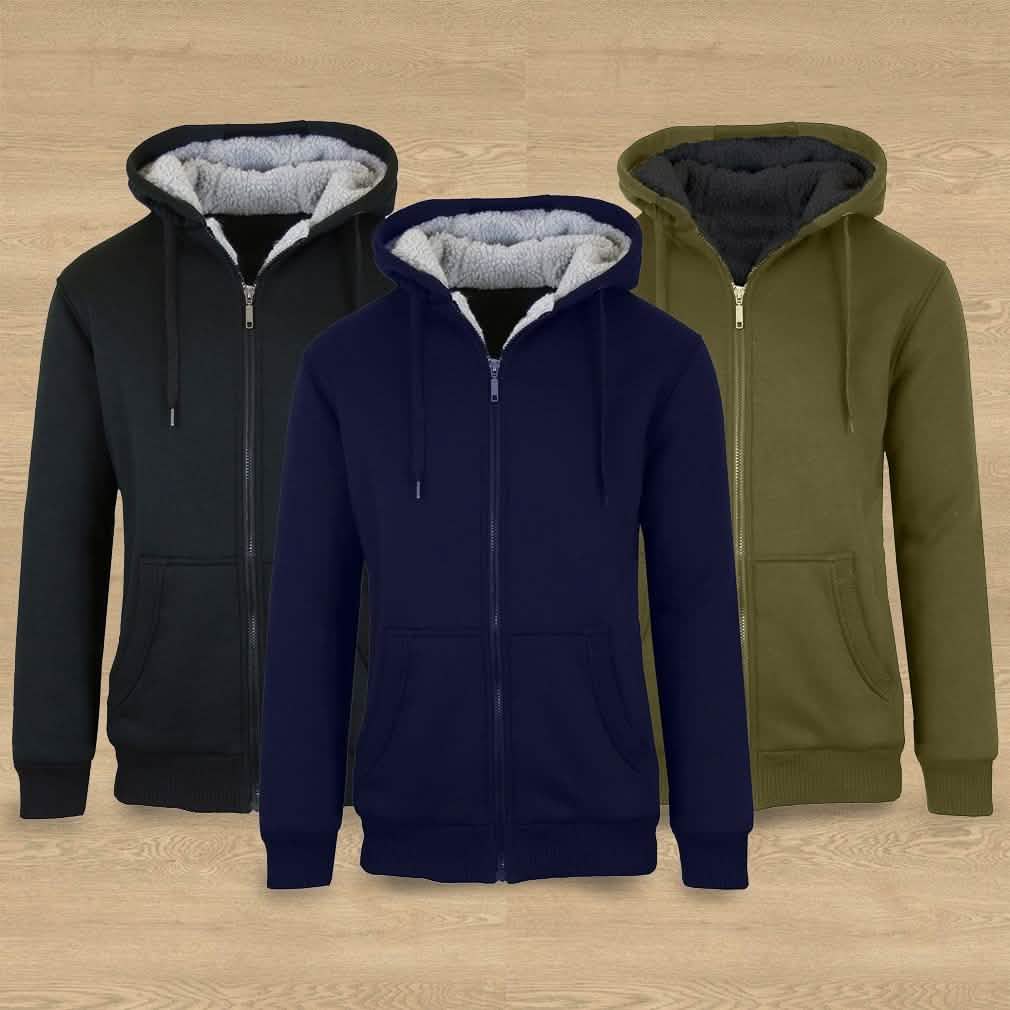 Lot de 2 : Sweat à capuche zippé doublé polaire Sherpa épais pour homme