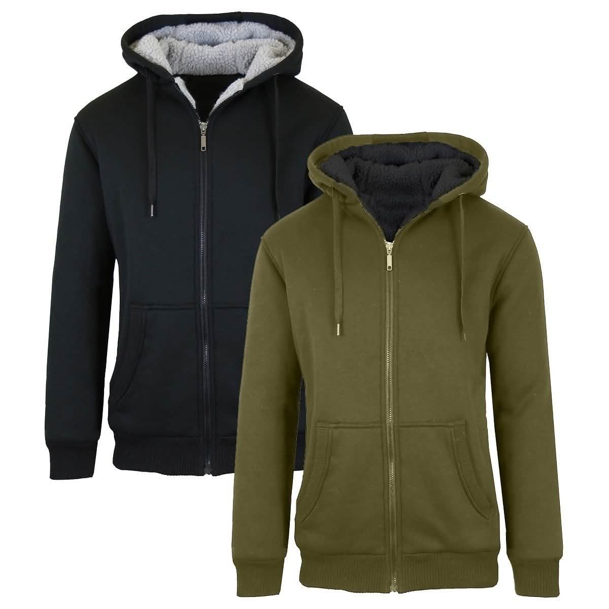 Lot de 2 : Sweat à capuche zippé doublé polaire Sherpa épais pour homme