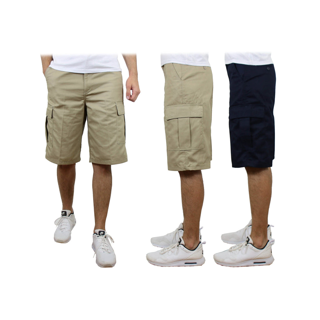Lot de 2 shorts cargo en mélange de coton de qualité supérieure pour homme, sans ceinture