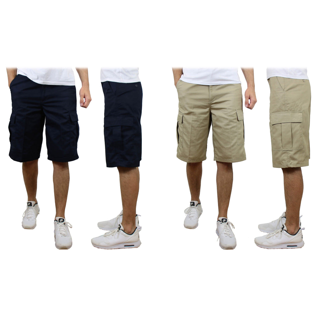 Lot de 2 shorts cargo en mélange de coton de qualité supérieure pour homme, sans ceinture