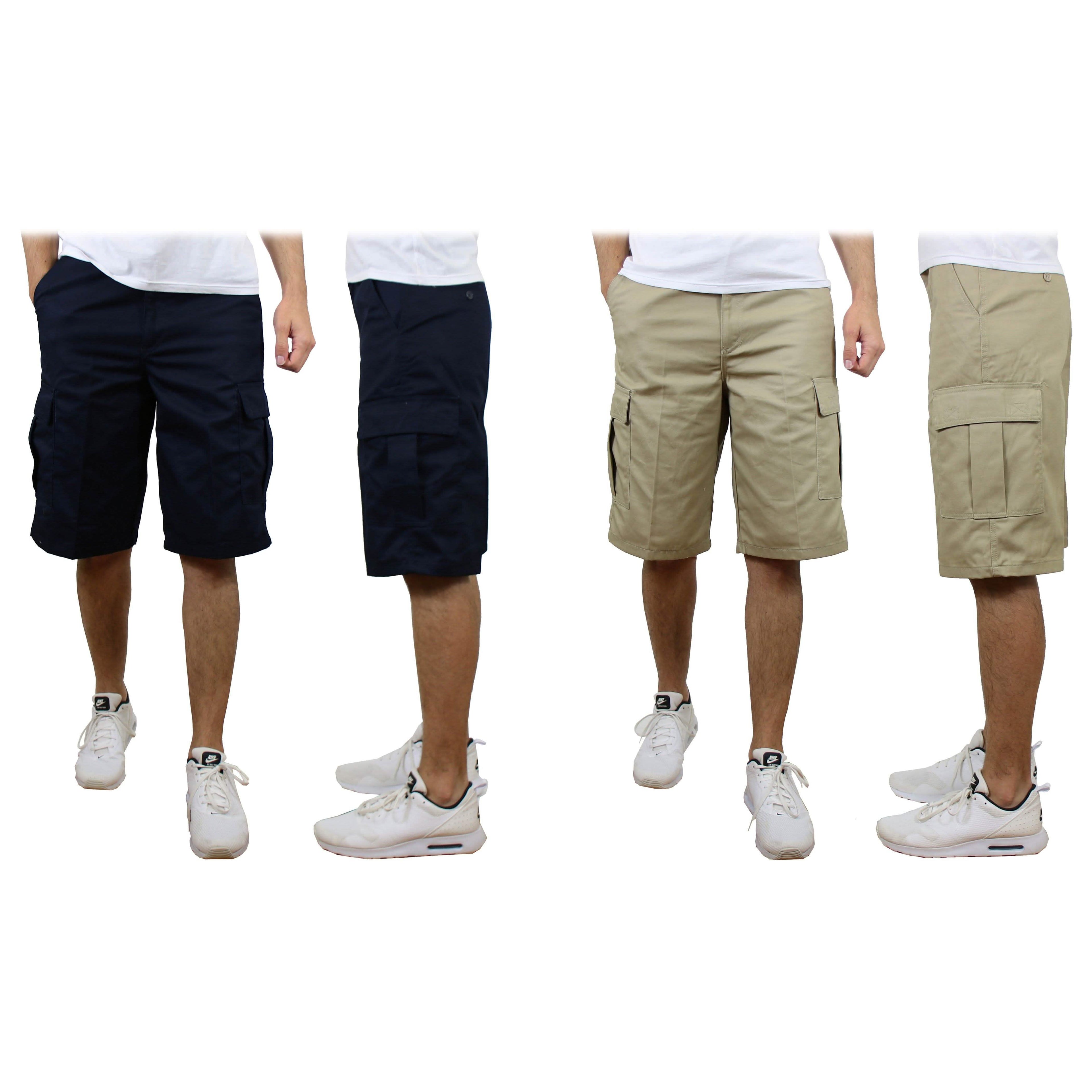 Lot de 2 shorts cargo en mélange de coton de qualité supérieure pour homme, sans ceinture