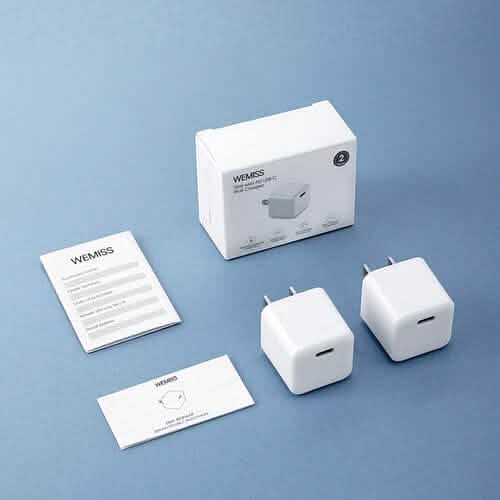 Lot de 2 : Mini chargeur mural rapide 20 W de type C avec PD 3.0