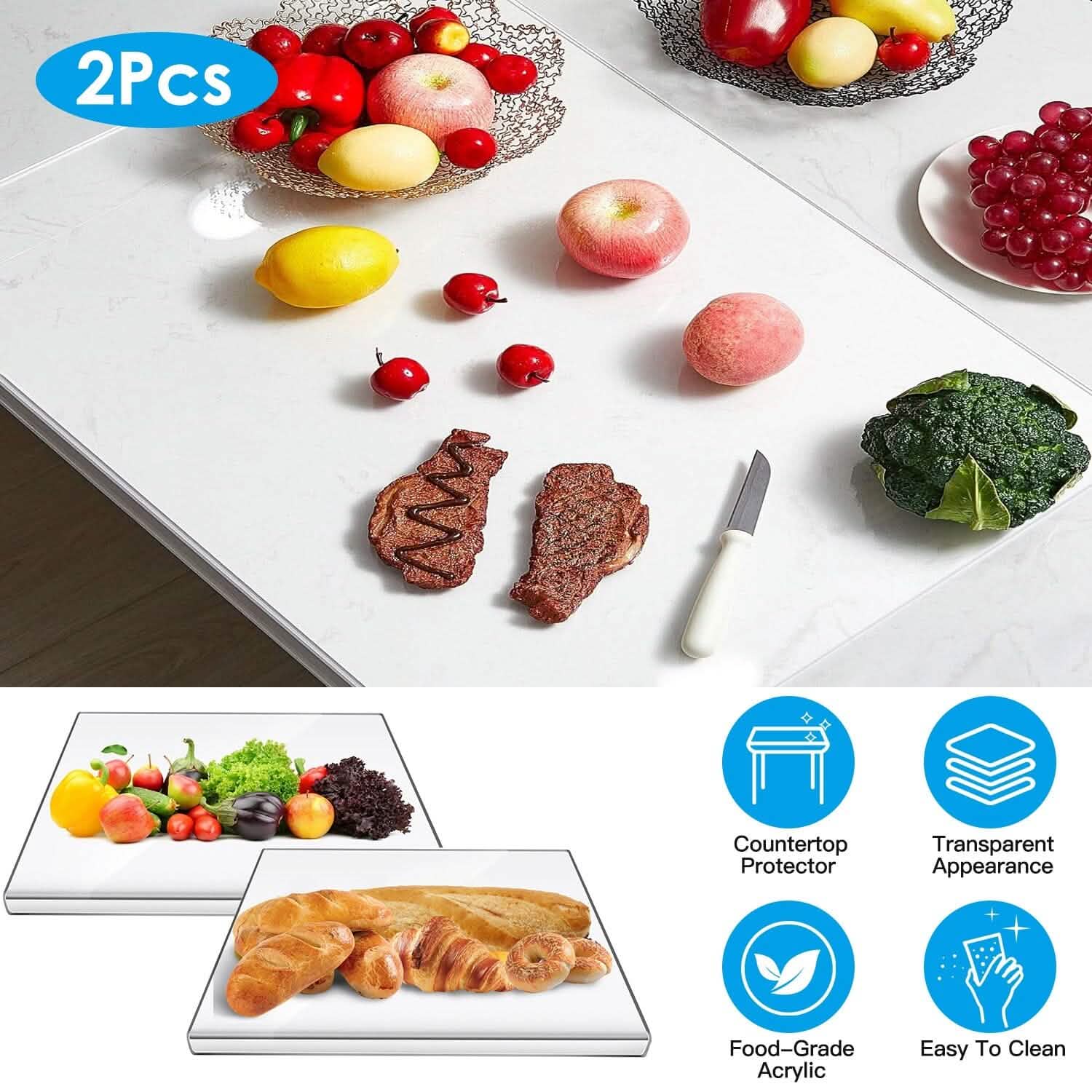 Lot de 2 : Planche à découper antidérapante transparente / Protection de comptoir de cuisine