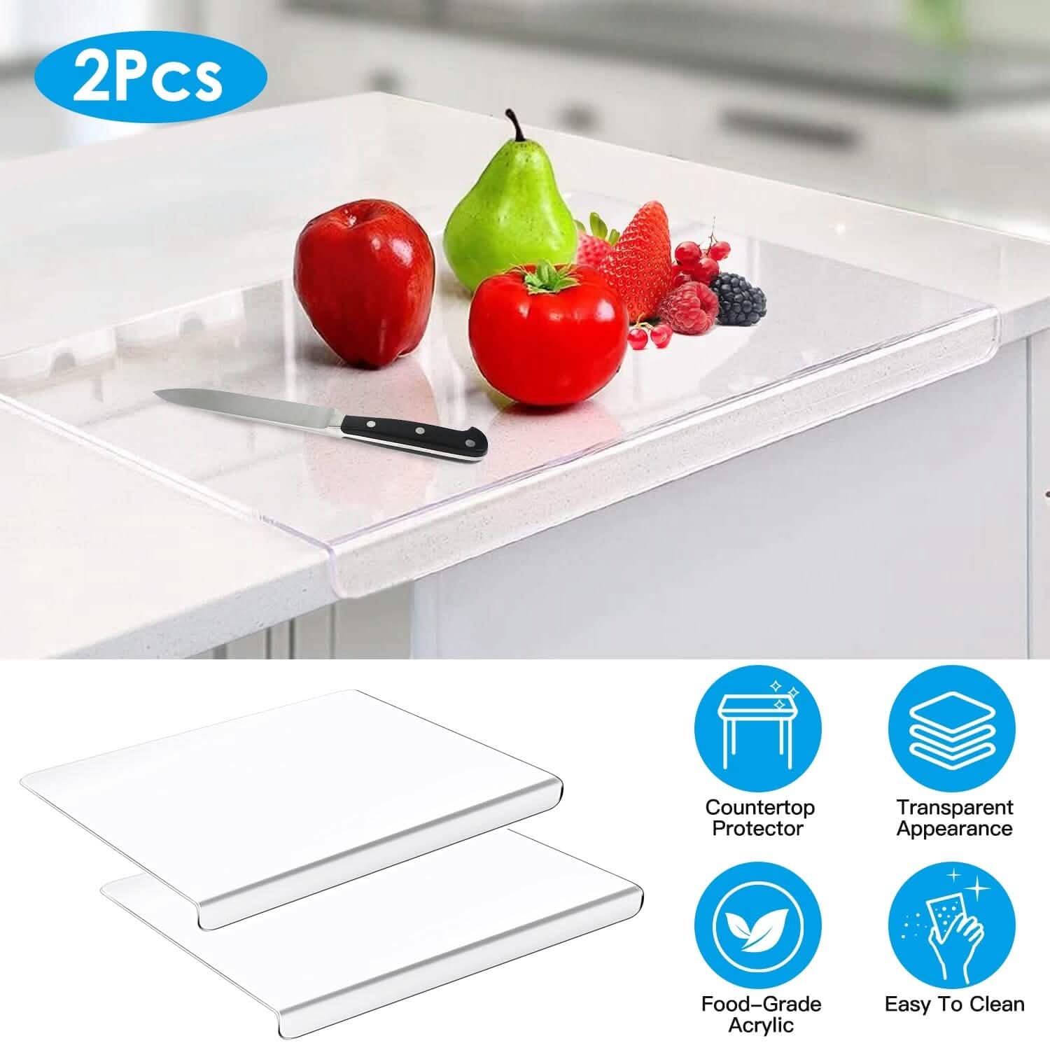 Lot de 2 : Planche à découper antidérapante transparente / Protection de comptoir de cuisine