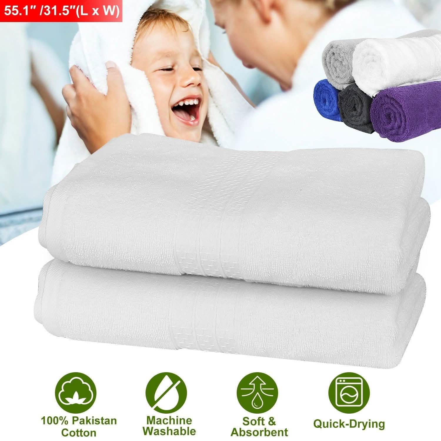 Lot de 2 : Serviettes de bain en coton du Pakistan