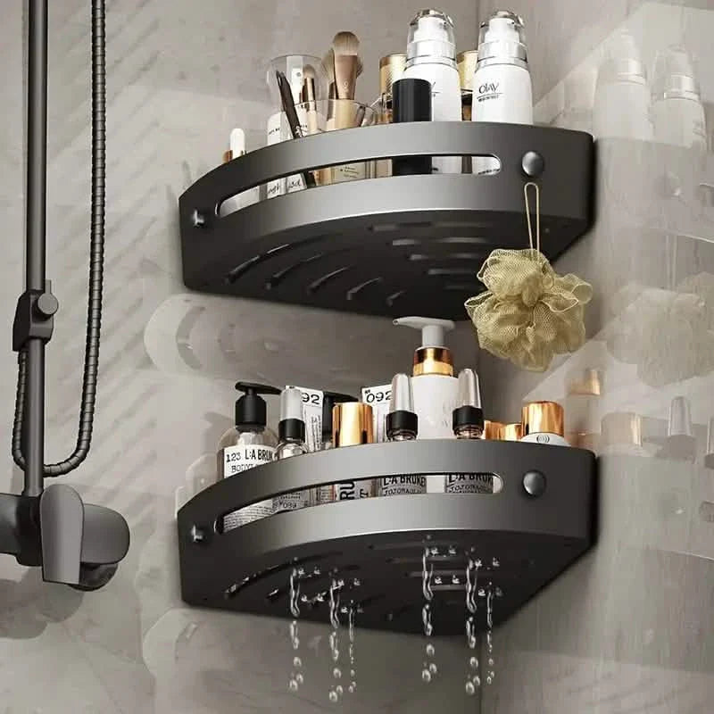 2 niveaux : Étagère d'angle de douche antirouille, étagères de douche murales adhésives sans perçage
