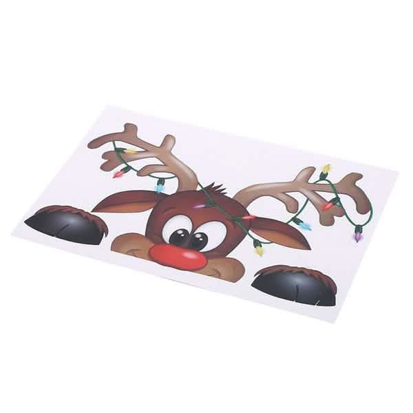 Lot de 2 : Autocollant de Noël double face pour vitrine de magasin, hôtel, avec Père Noël et élan