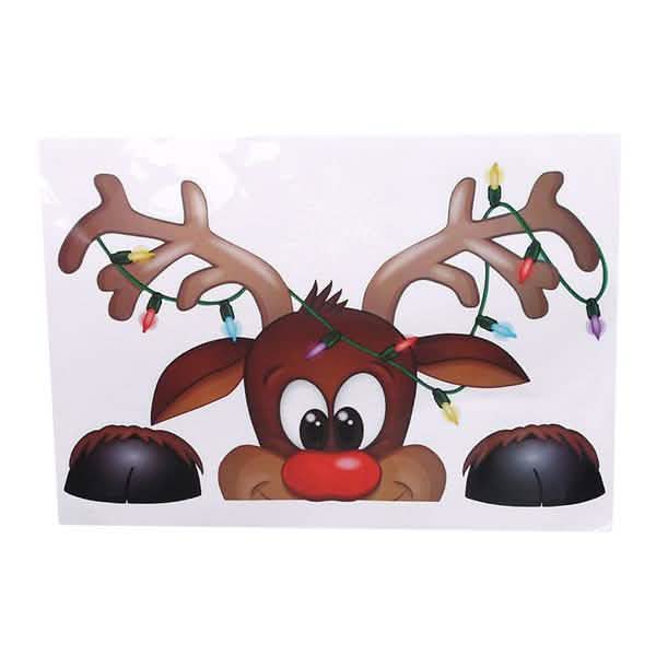 Lot de 2 : Autocollant de Noël double face pour vitrine de magasin, hôtel, avec Père Noël et élan