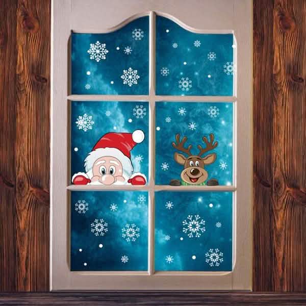 Lot de 2 : Autocollant de Noël double face pour vitrine de magasin, hôtel, avec Père Noël et élan