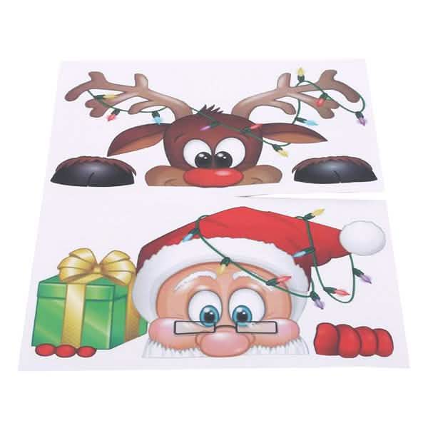 Lot de 2 : Autocollant de Noël double face pour vitrine de magasin, hôtel, avec Père Noël et élan
