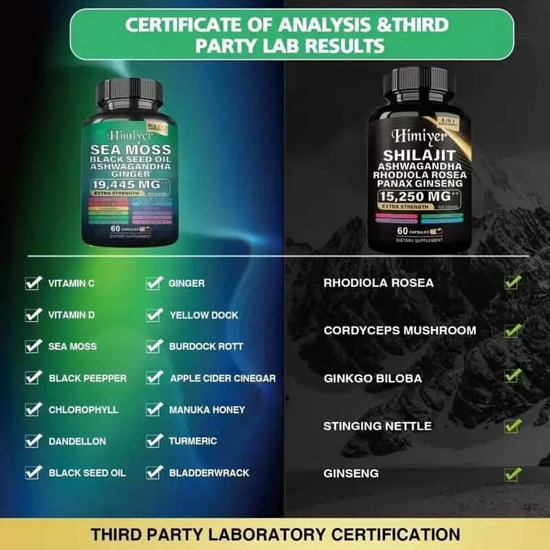 Lot de 2 : Shilajit + Mousse de mer – Combo vitalité haute puissance