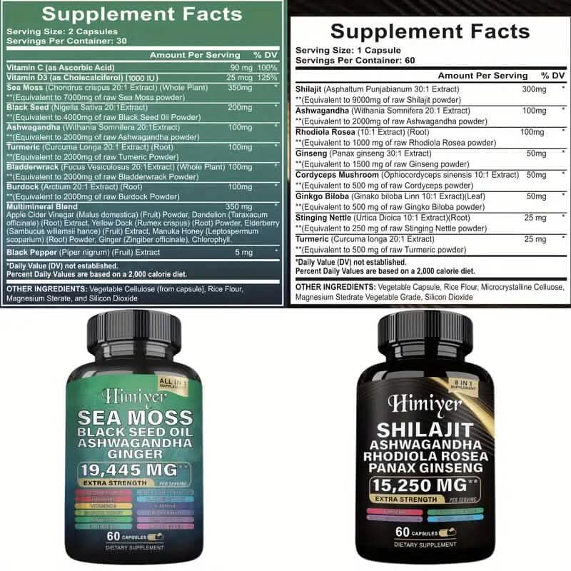 Lot de 2 : Shilajit + Mousse de mer – Combo vitalité haute puissance
