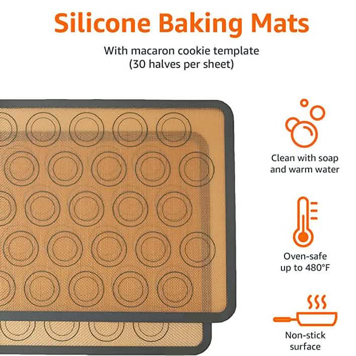 Lot de 2 : Tapis de cuisson en silicone antiadhésif pour macarons, de qualité alimentaire