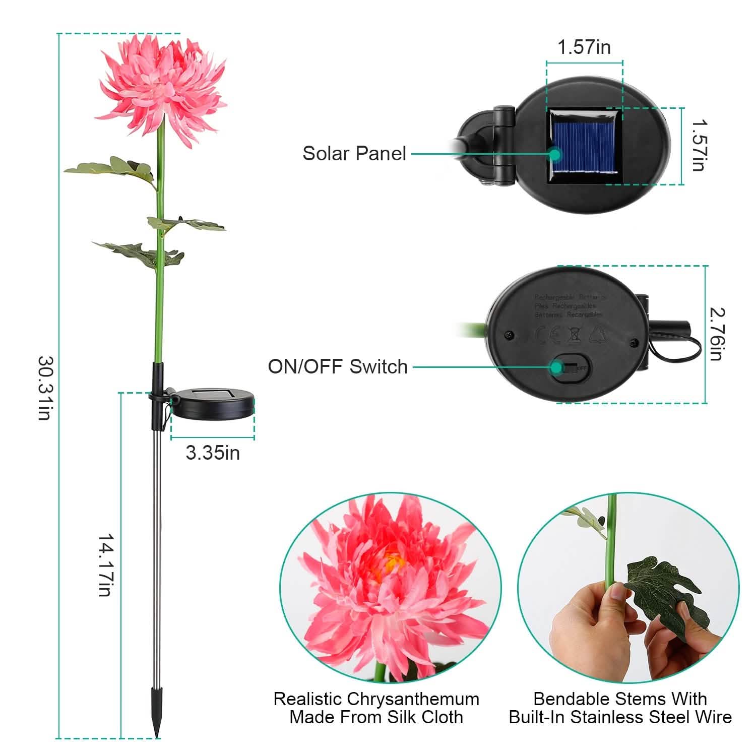 Lot de 2 : Lampes solaires LED Chrysanthème