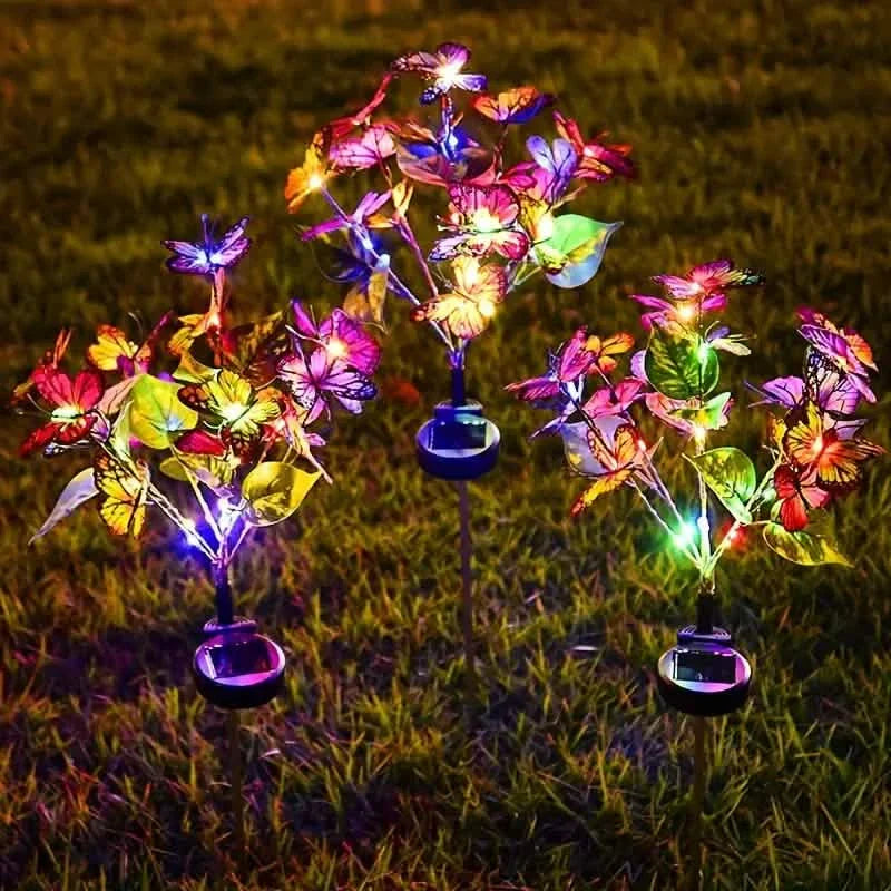Lot de 2 : Lampe solaire papillon fleurie