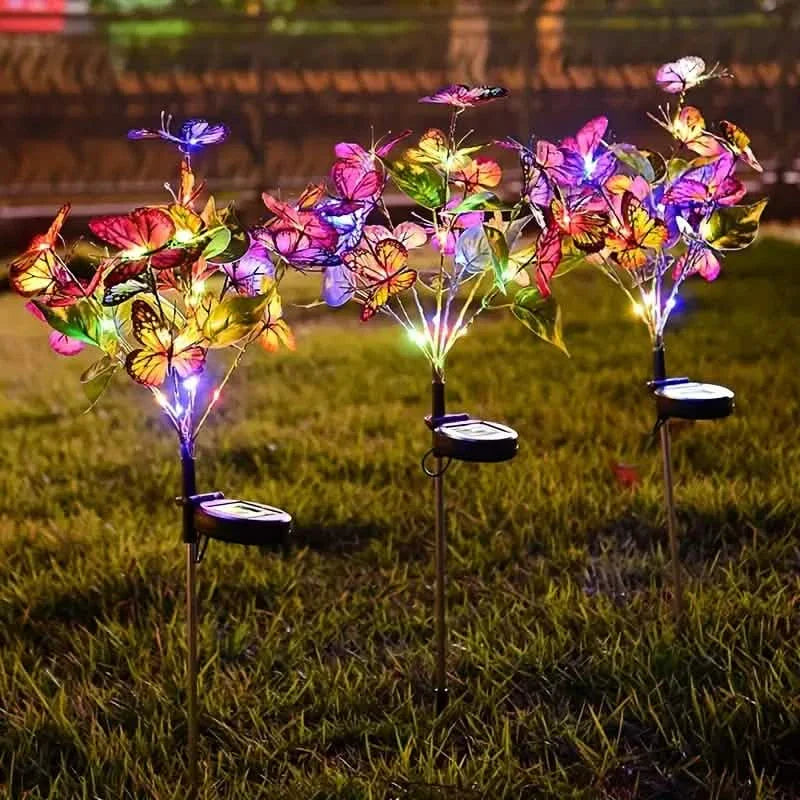 Lot de 2 : Lampe solaire papillon fleurie