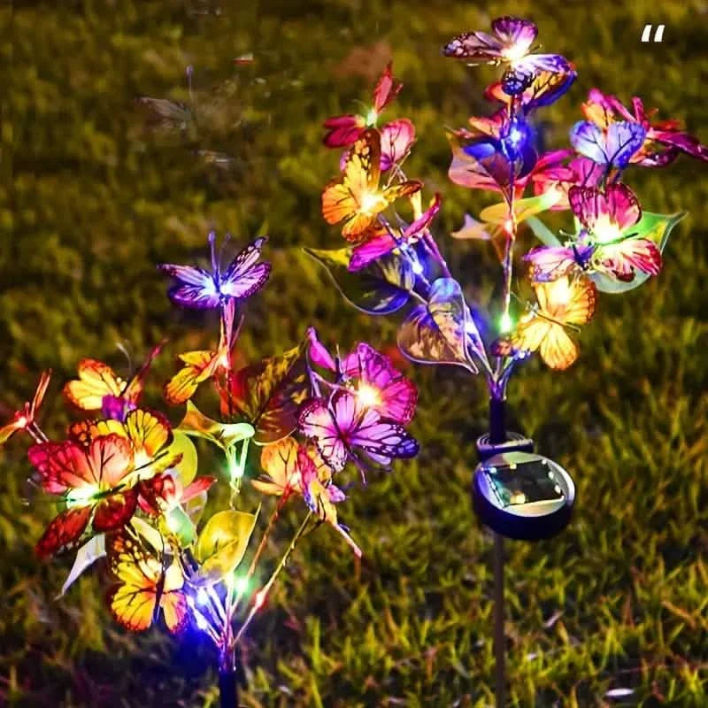 Lot de 2 : Lampe solaire papillon fleurie