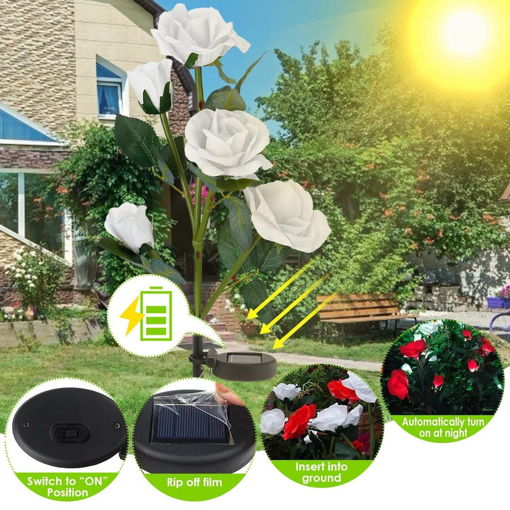 Lot de 2 : Lampe décorative LED en forme de rose à énergie solaire