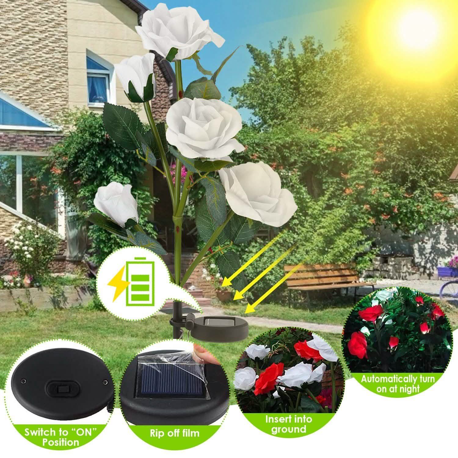 Lot de 2 : Lampe décorative LED en forme de rose à énergie solaire