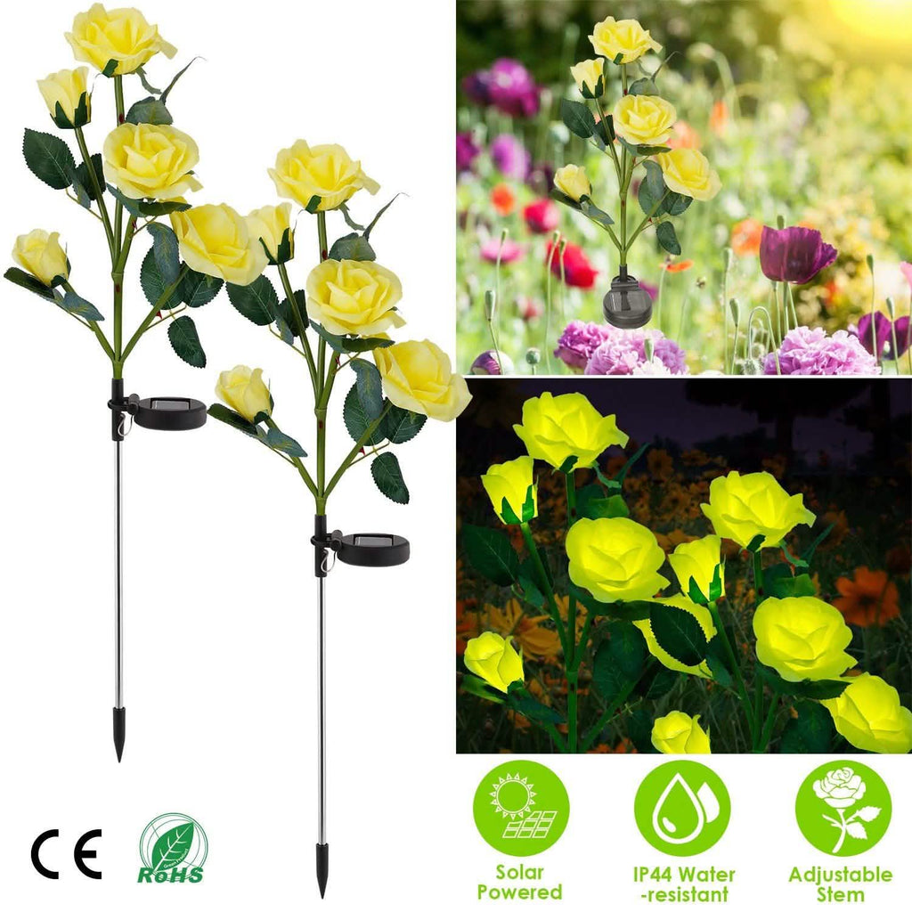 Lot de 2 : Lampe décorative LED en forme de rose à énergie solaire