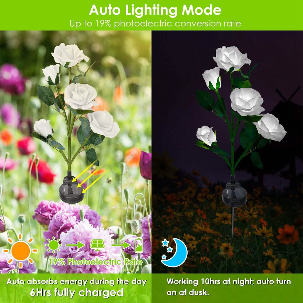 Lot de 2 : Lampe décorative LED en forme de rose à énergie solaire