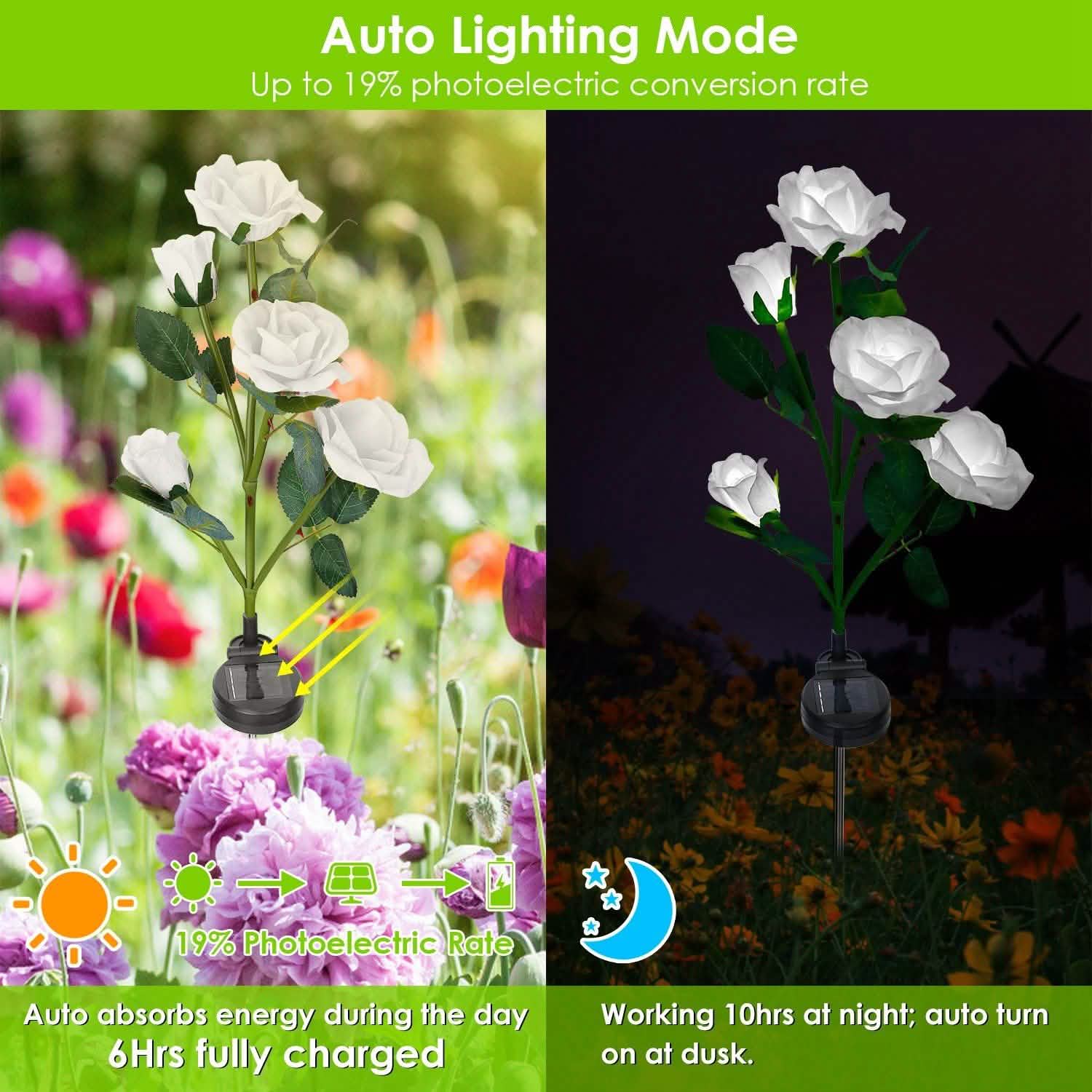 Lot de 2 : Lampe décorative LED en forme de rose à énergie solaire