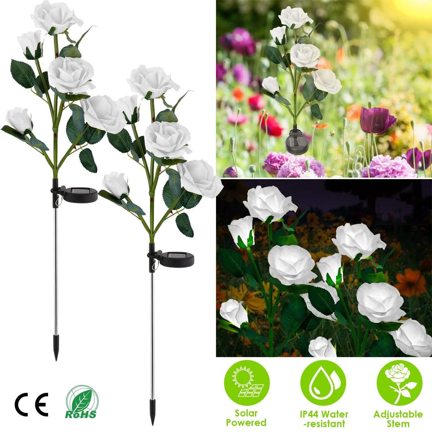 Lot de 2 : Lampe décorative LED en forme de rose à énergie solaire