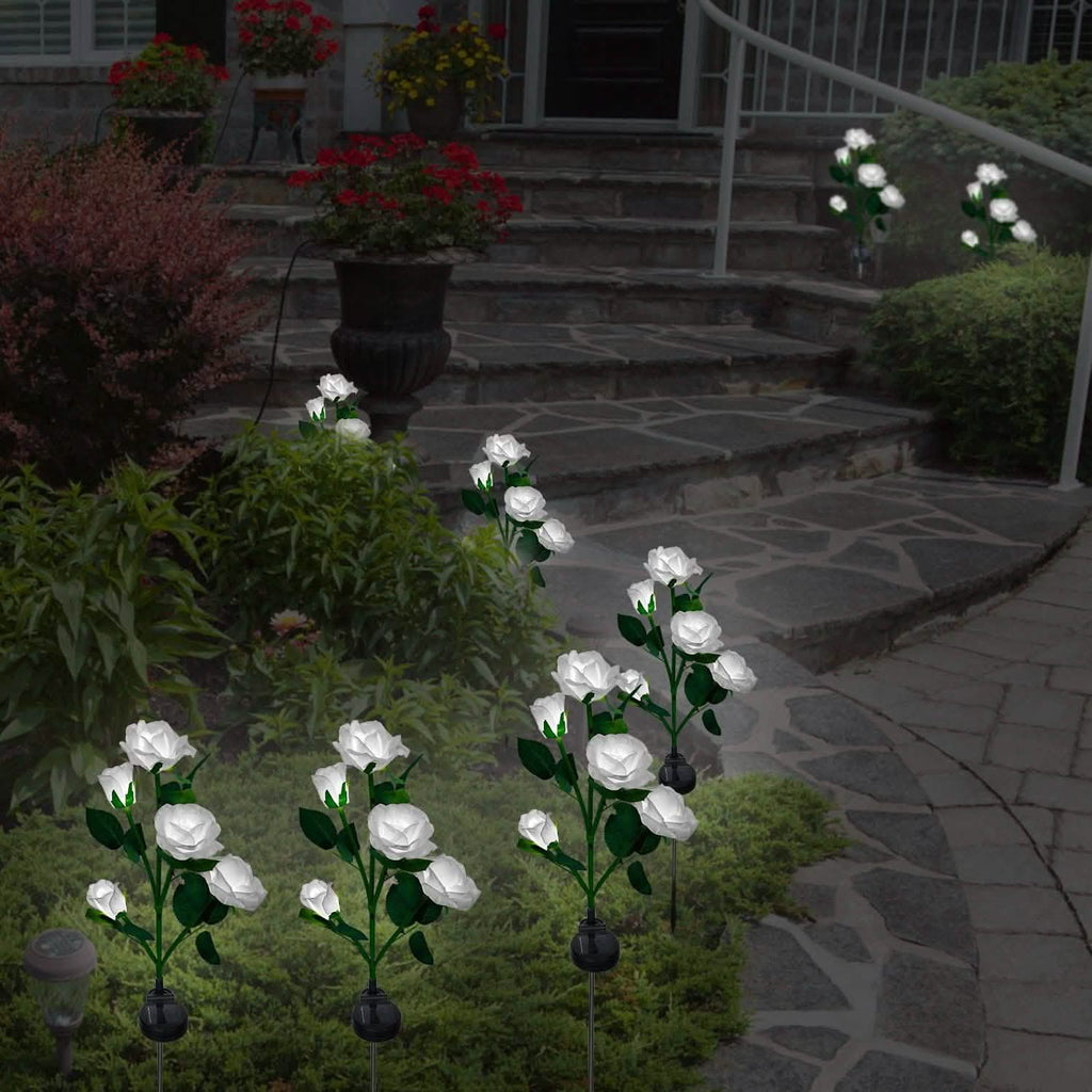 Lot de 2 : Lampe décorative LED en forme de rose à énergie solaire