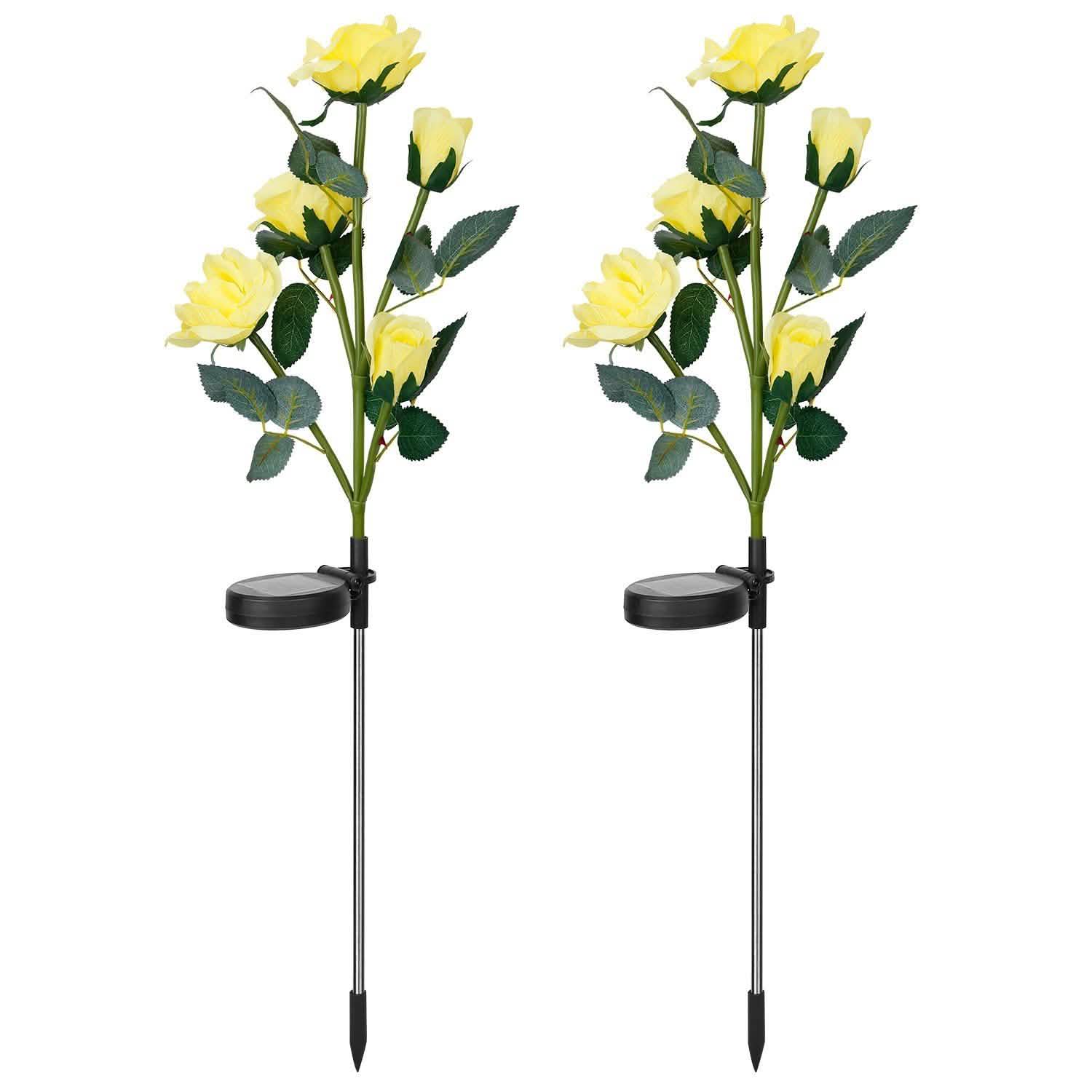 Lot de 2 : Lampe décorative LED en forme de rose à énergie solaire