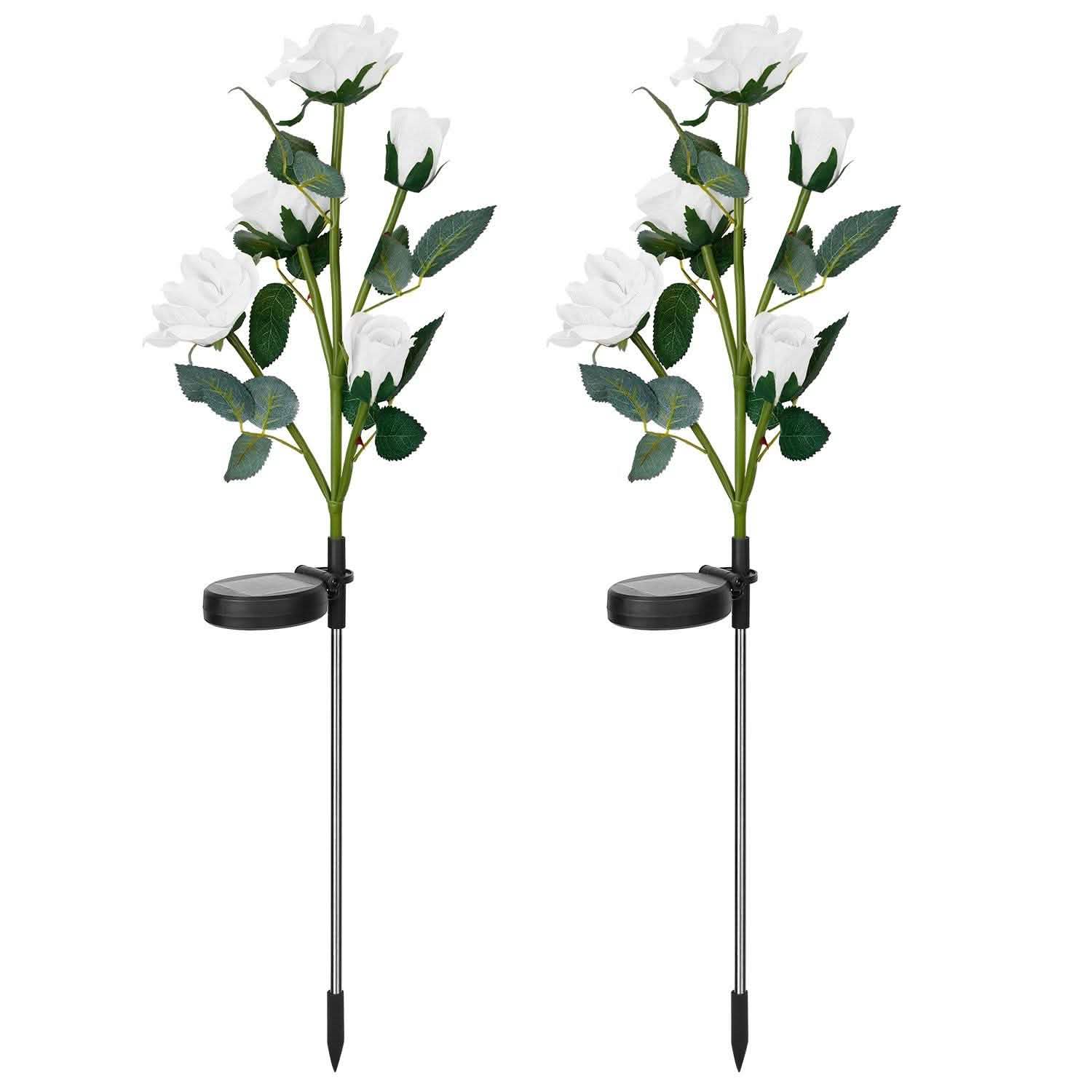 Lot de 2 : Lampe décorative LED en forme de rose à énergie solaire