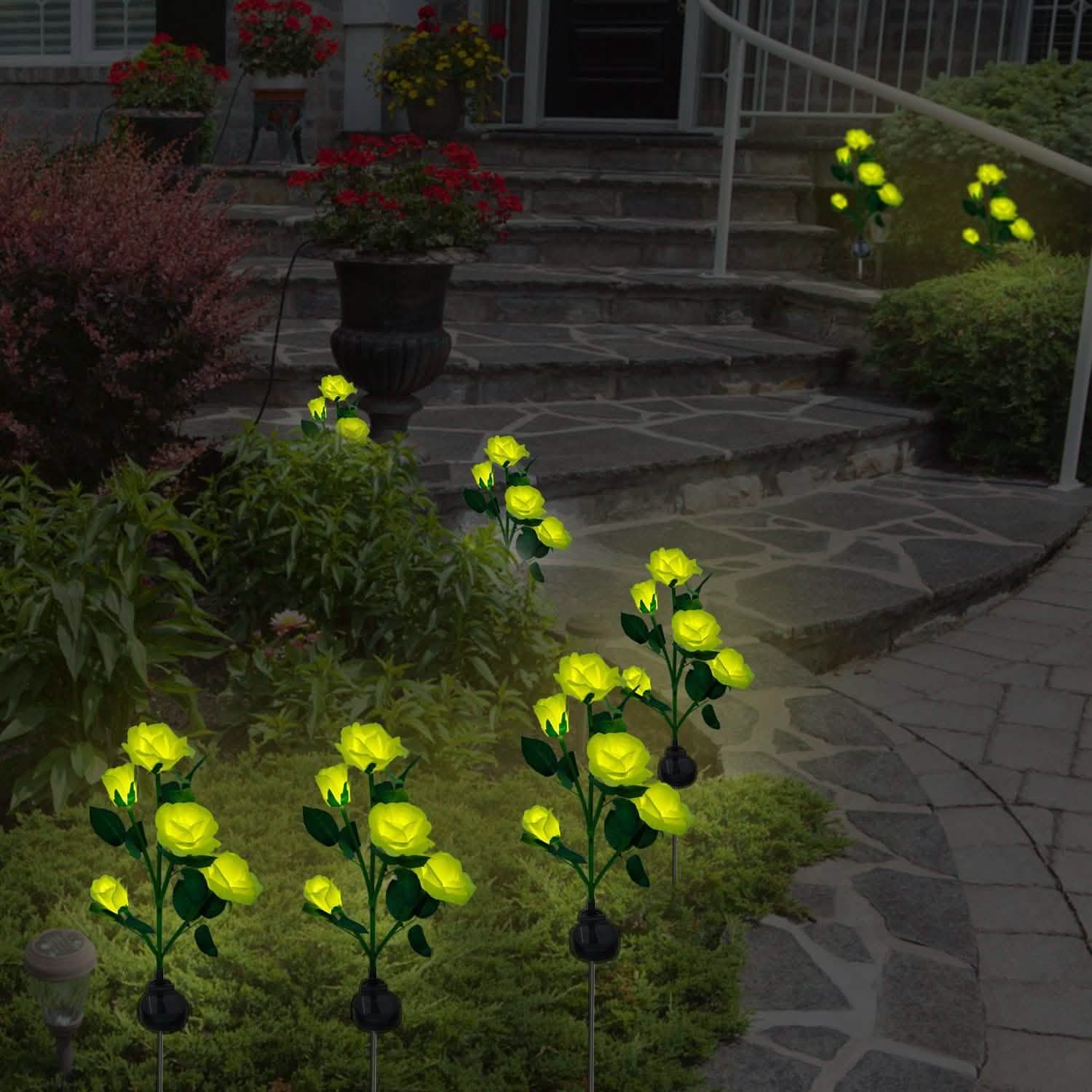 Lot de 2 : Lampe décorative LED en forme de rose à énergie solaire