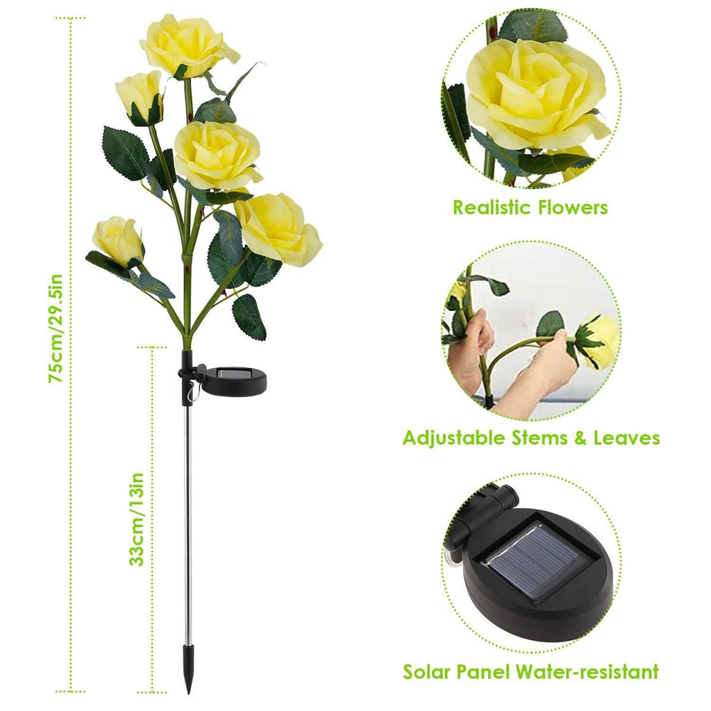 Lot de 2 : Lampe décorative LED en forme de rose à énergie solaire