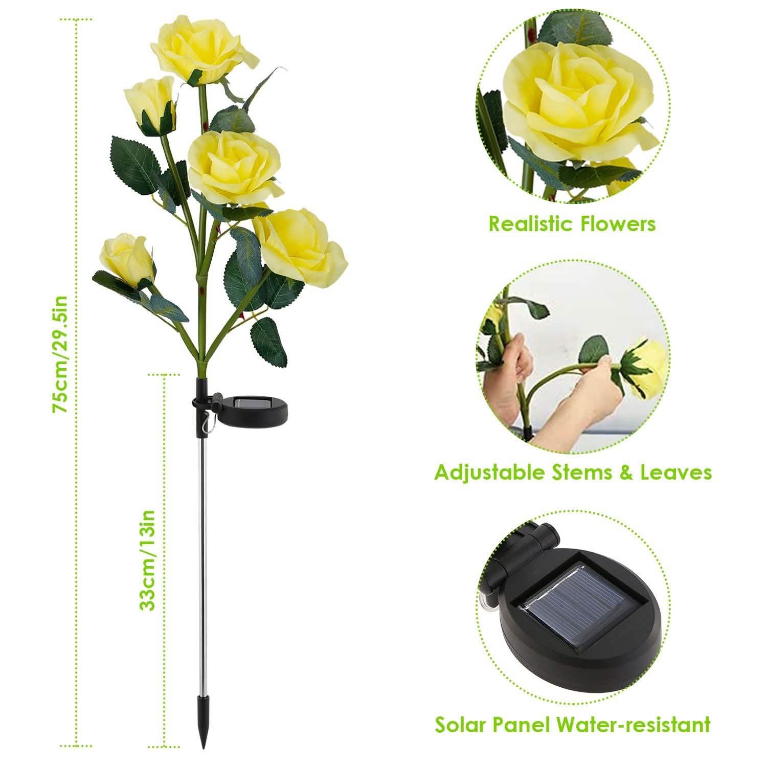 Lot de 2 : Lampe décorative LED en forme de rose à énergie solaire