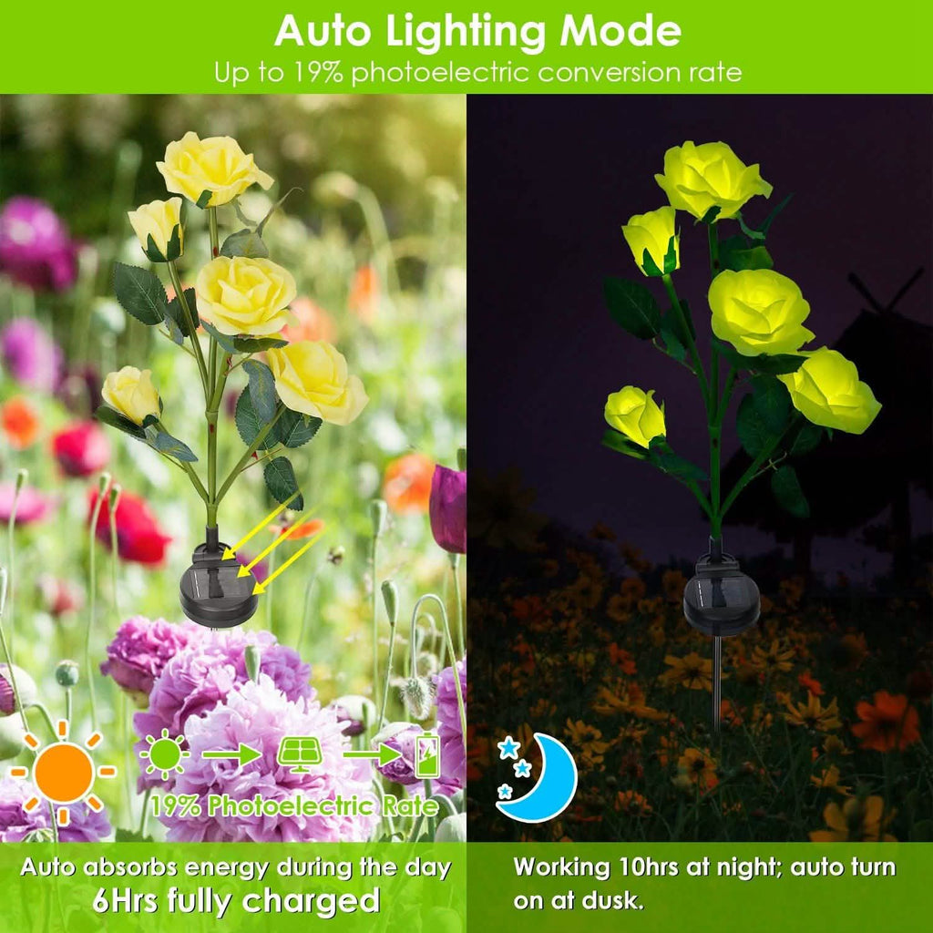 Lot de 2 : Lampe décorative LED en forme de rose à énergie solaire