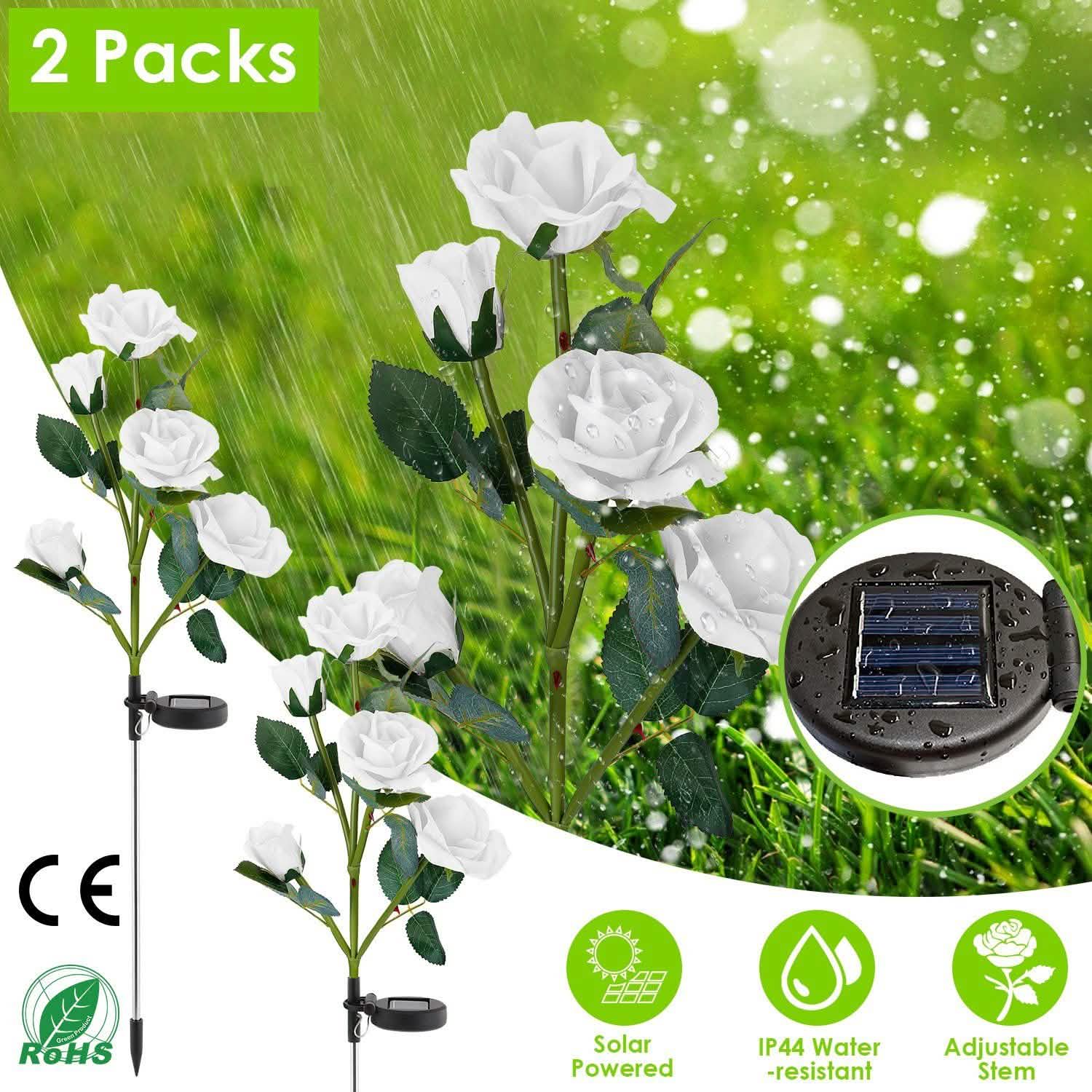 Lot de 2 : Lampe décorative LED en forme de rose à énergie solaire