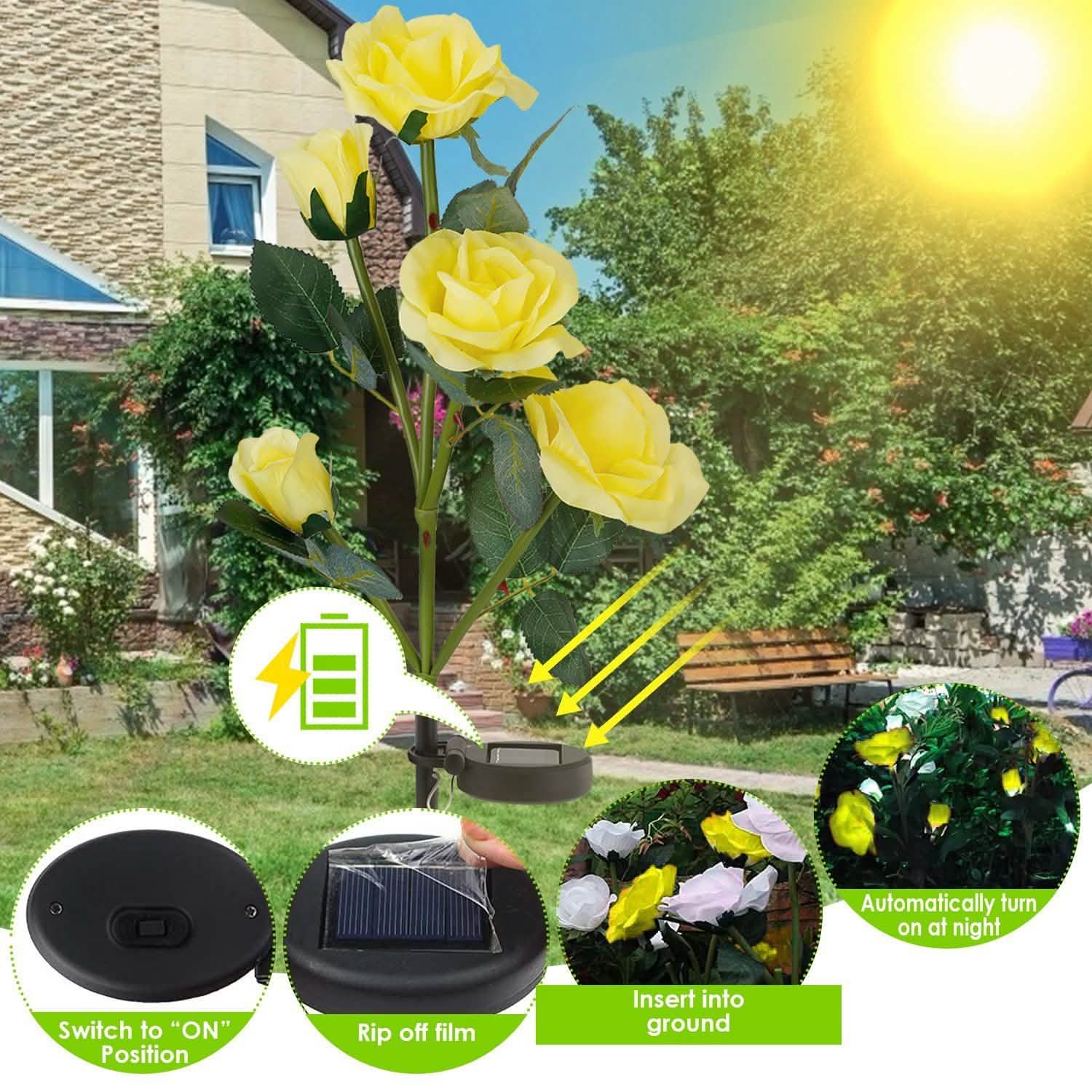 Lot de 2 : Lampe décorative LED en forme de rose à énergie solaire
