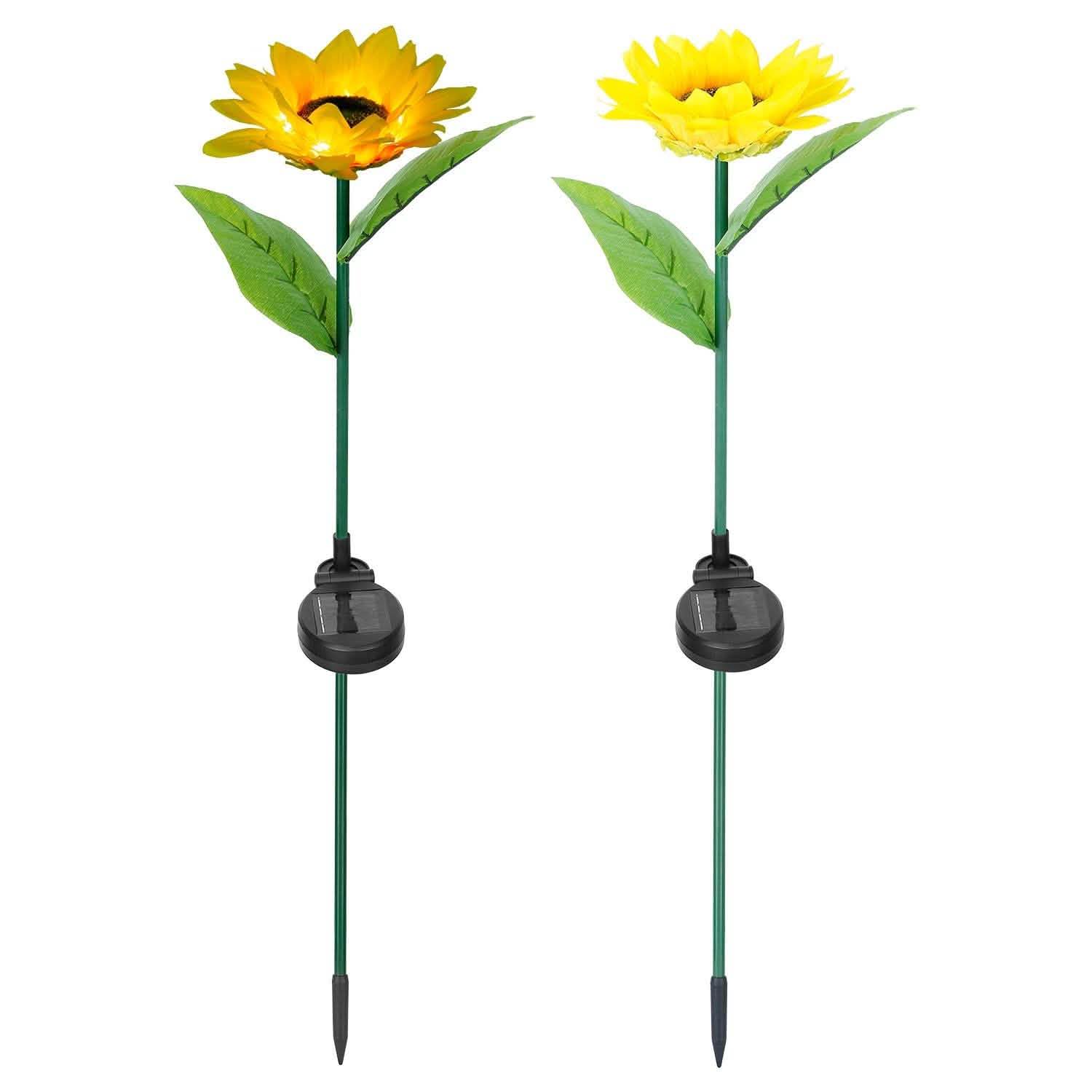 Lot de 2 : Lampes Solaires Décoratives Tournesol à LED sur Piquet