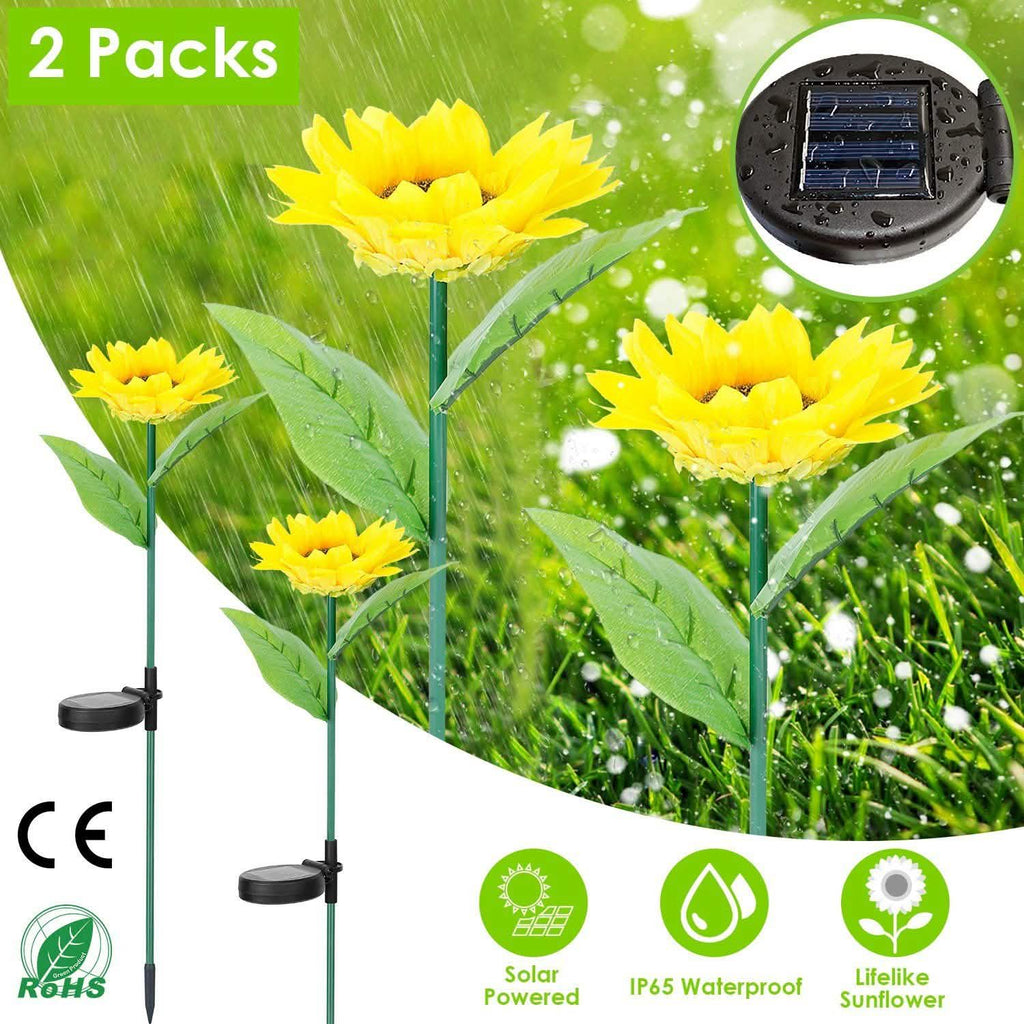 Lot de 2 : Lampes Solaires Décoratives Tournesol à LED sur Piquet