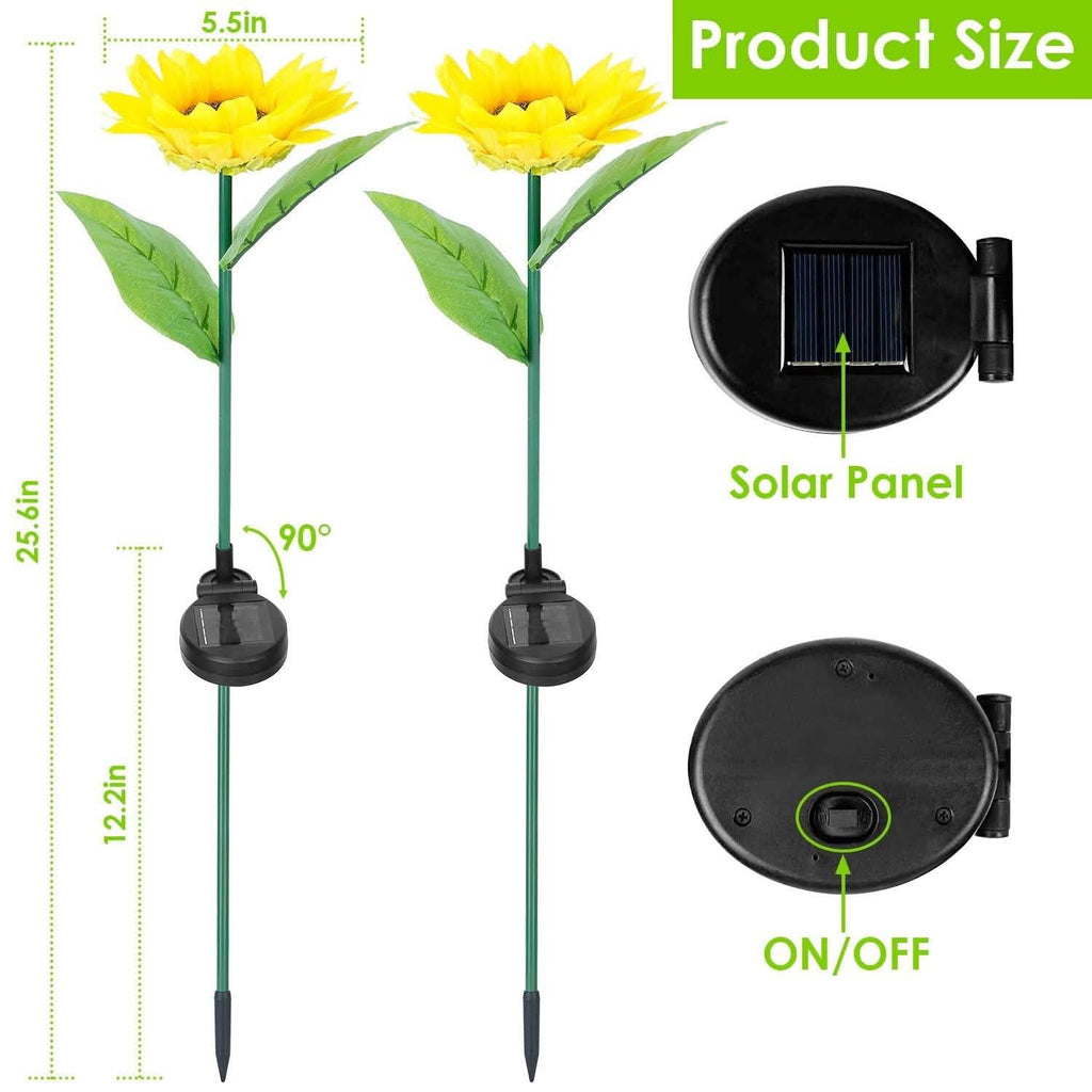 Lot de 2 : Lampes Solaires Décoratives Tournesol à LED sur Piquet