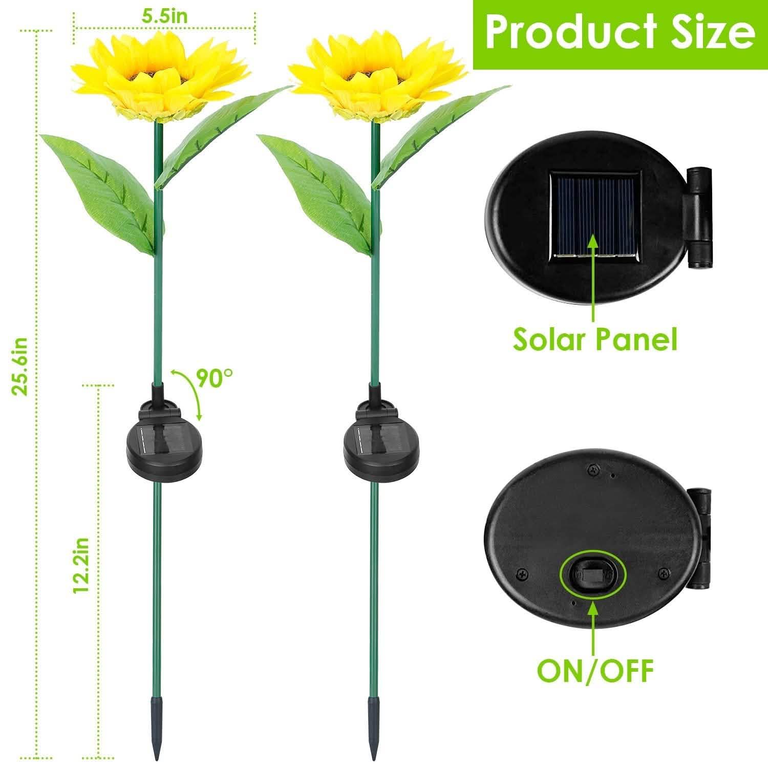 Lot de 2 : Lampes Solaires Décoratives Tournesol à LED sur Piquet