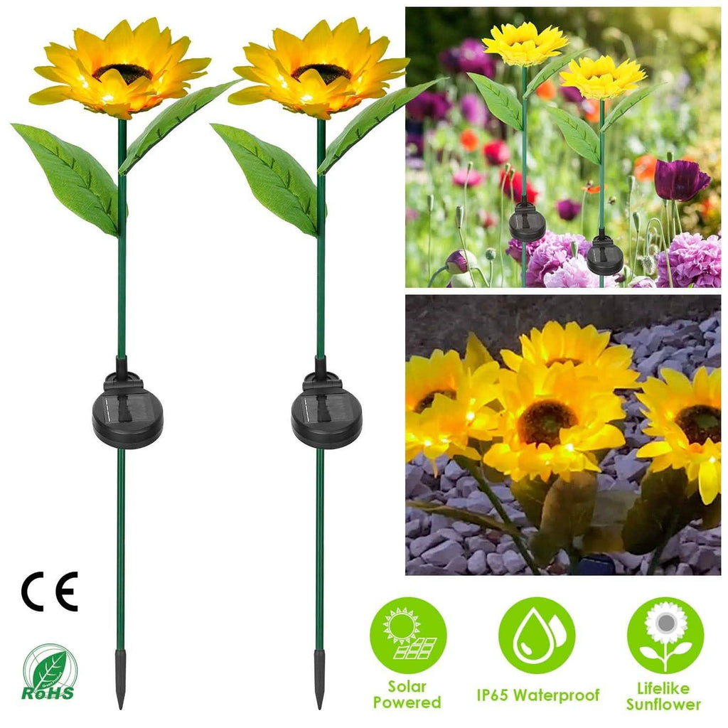 Lot de 2 : Lampes Solaires Décoratives Tournesol à LED sur Piquet