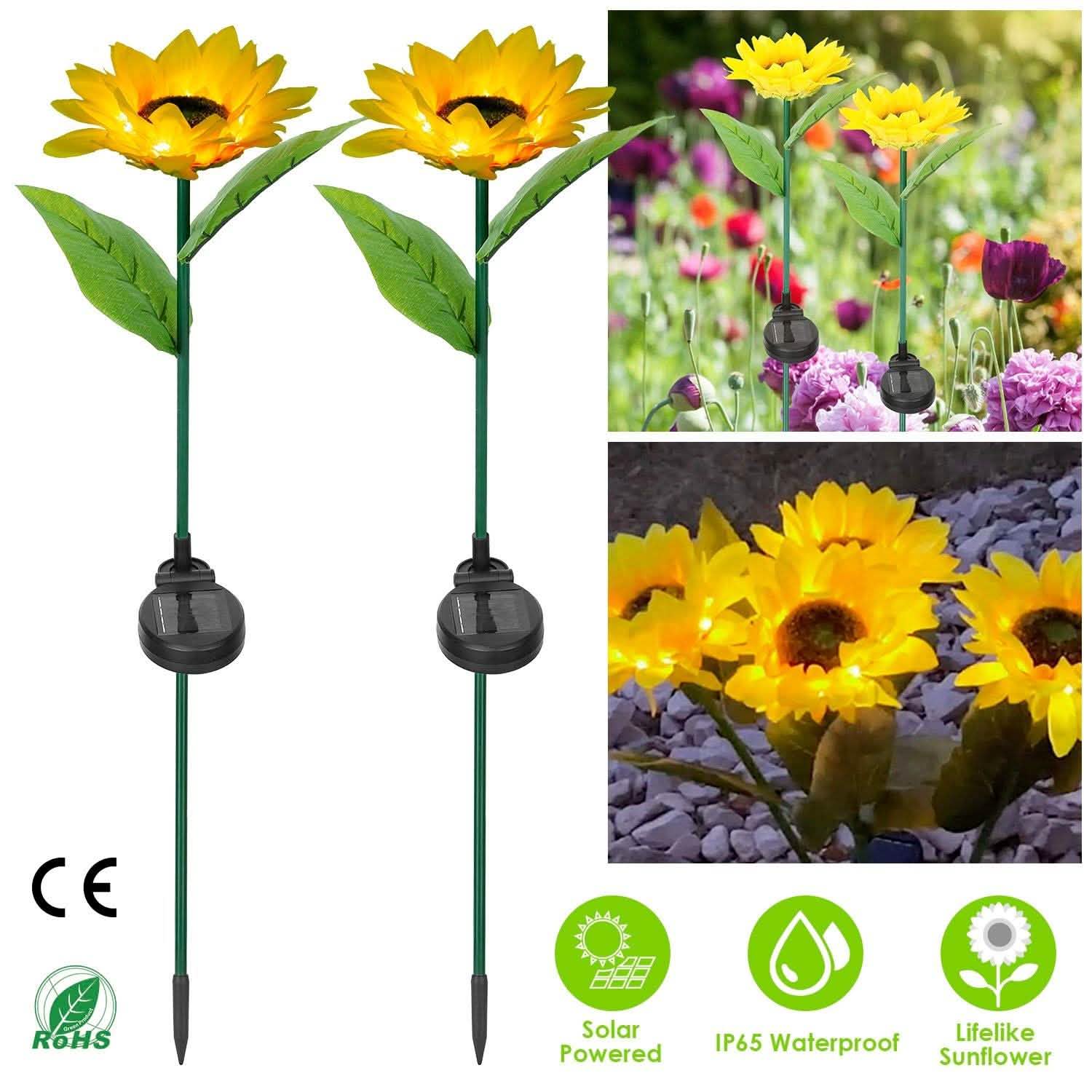 Lot de 2 : Lampes Solaires Décoratives Tournesol à LED sur Piquet