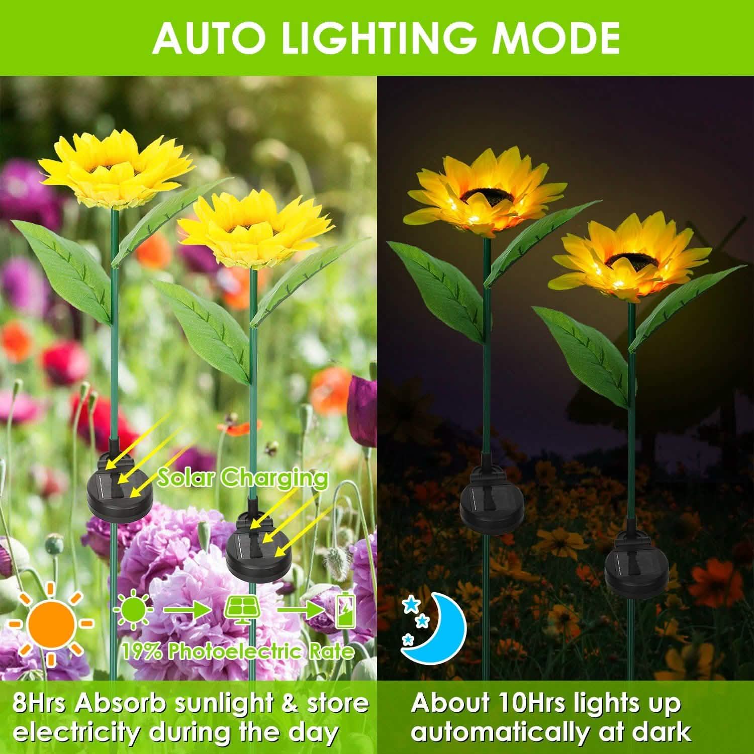 Lot de 2 : Lampes Solaires Décoratives Tournesol à LED sur Piquet
