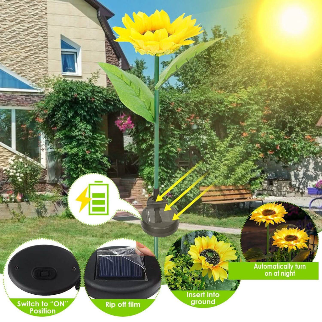 Lot de 2 : Lampes Solaires Décoratives Tournesol à LED sur Piquet