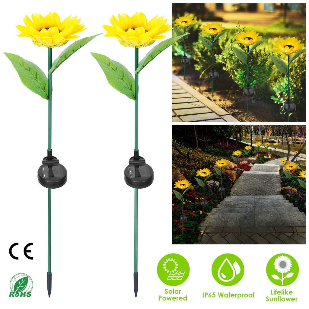Lot de 2 : Lampes Solaires Décoratives Tournesol à LED sur Piquet