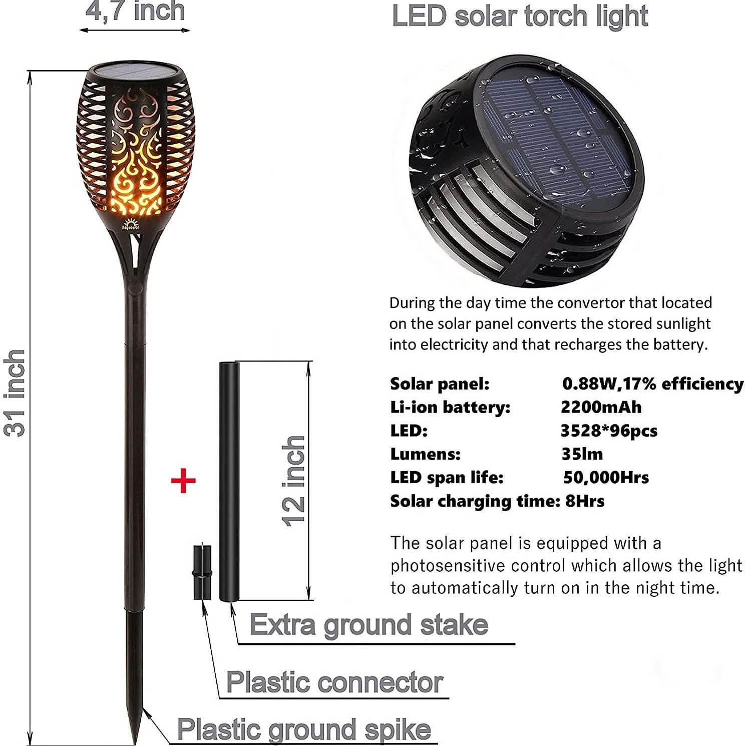 Lot de 2 : Lampes torches solaires d'extérieur